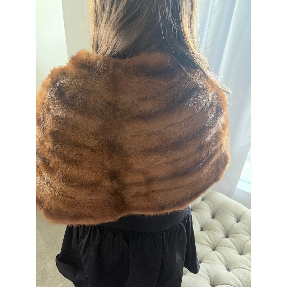Hertzberg Furs Vintage Brown Mink Fur Stole Wrap Shrug Capelet Mahogany - Picture 3 of 10